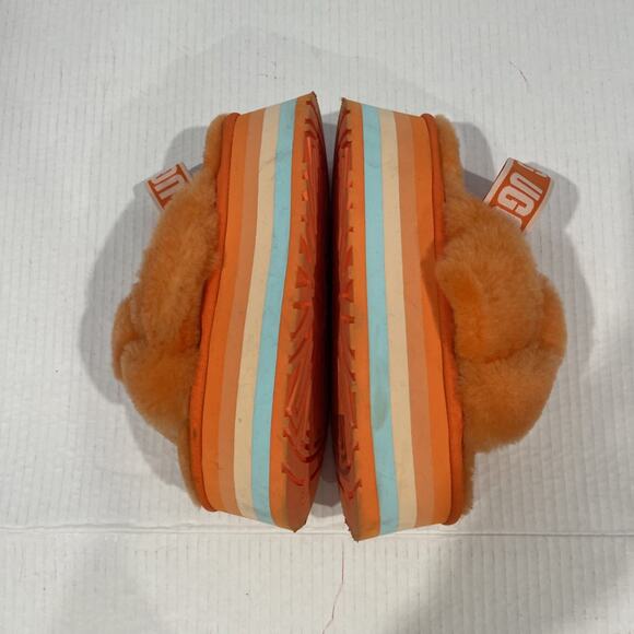 UGG Women Sz 6 Disco Knot Slide Platform Genuine Shearling Slip On Sandal Orange - Picture 7 of 13